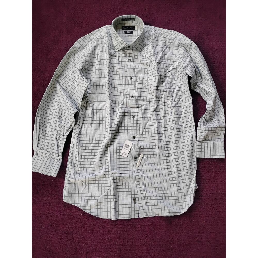 Nwt Men's Paul Fredrick Dress Shirt Mint/Grey 16.5 X 33 Slim Fit 2 Ply Cotton